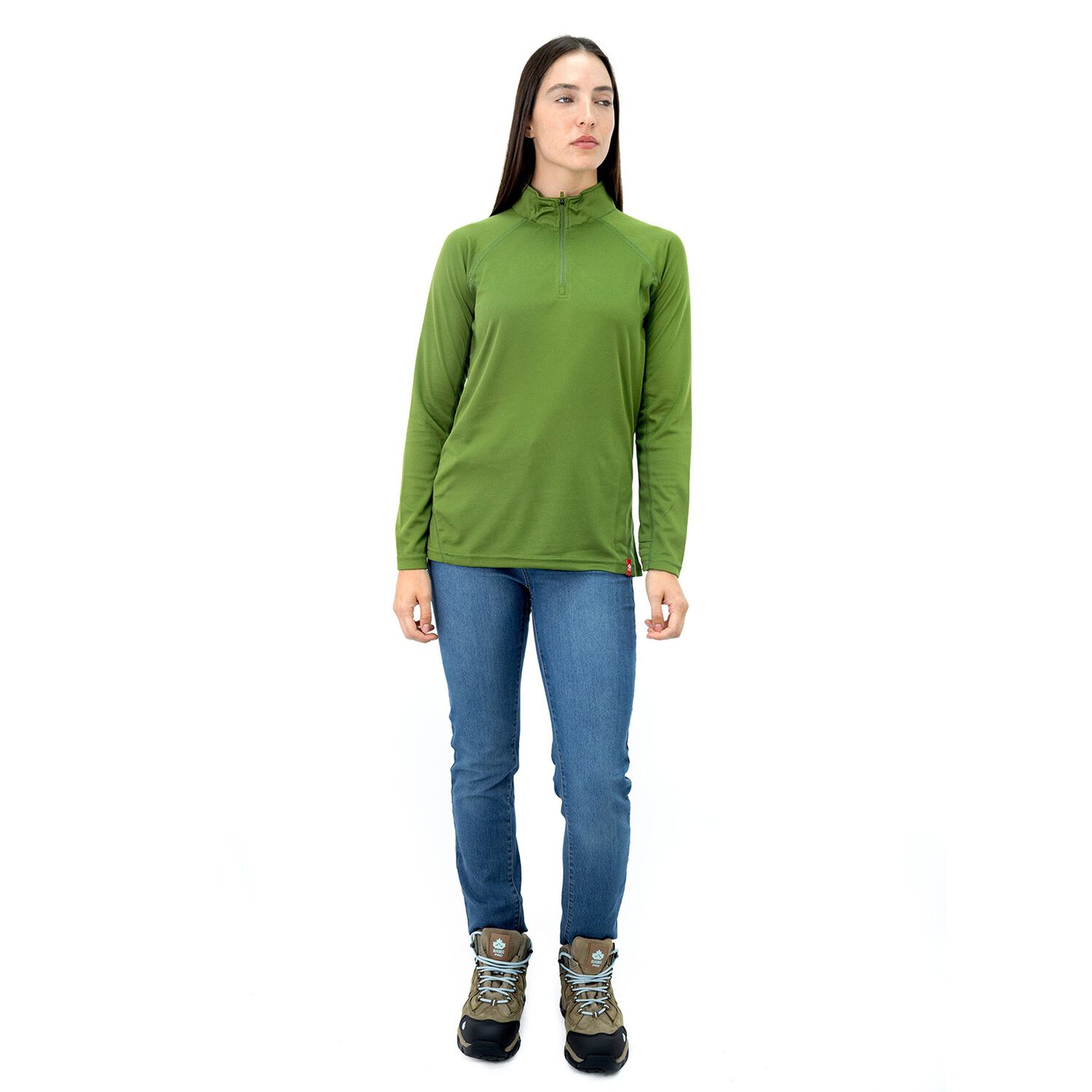 Polera Quebec Half-zip Mujer Verde Oliva image number 4.0